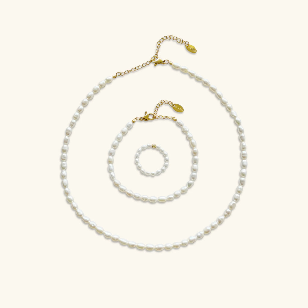 Pearl Choker, Bracelet & Ring 3-Piece Bundle Set
