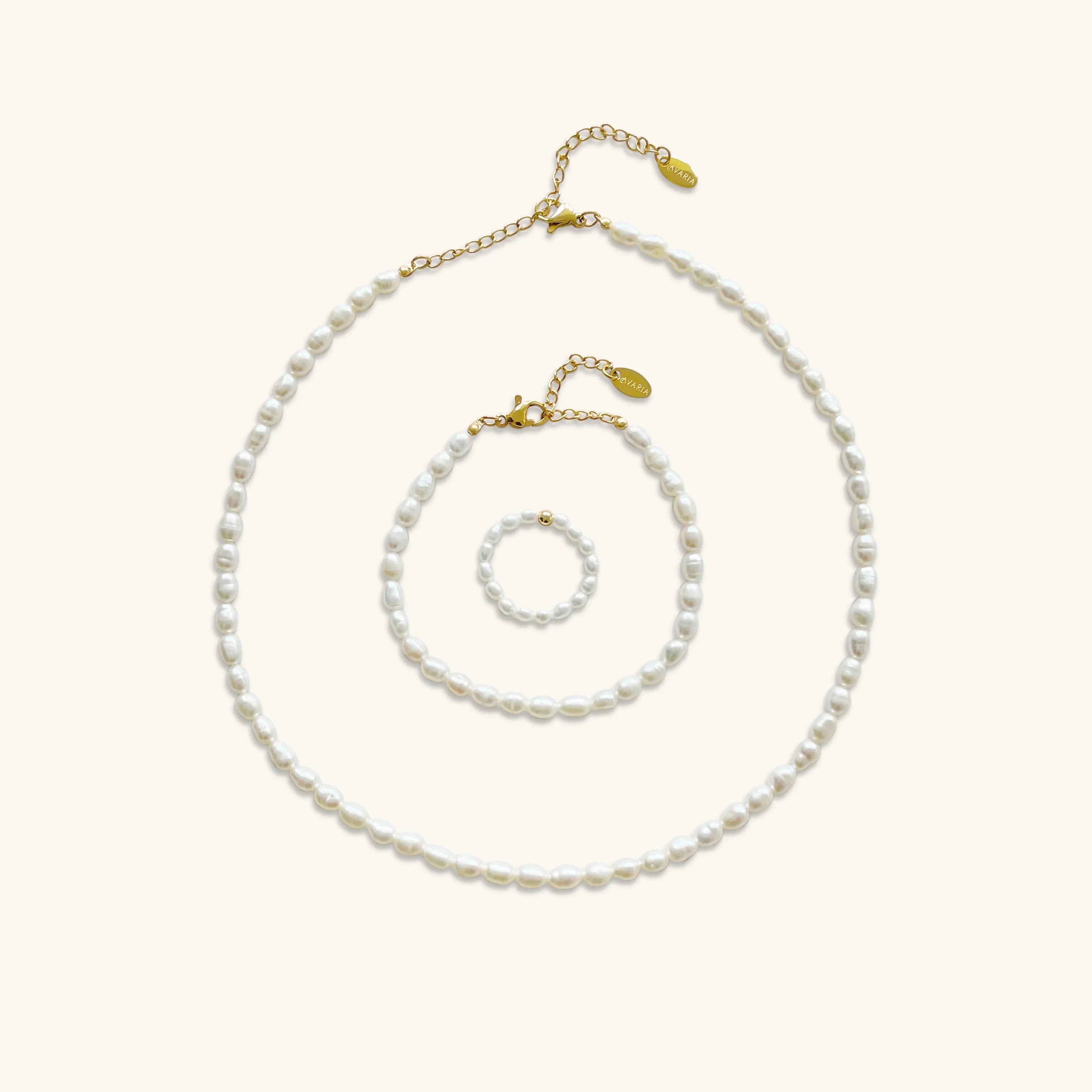 Pearl Choker, Bracelet & Ring 3-Piece Bundle Set