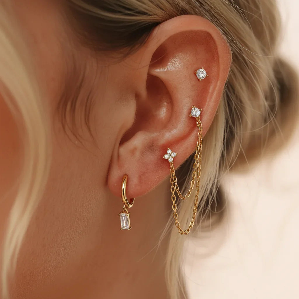 Baguette Drops & Dainty Studs Earrings Bundle Set