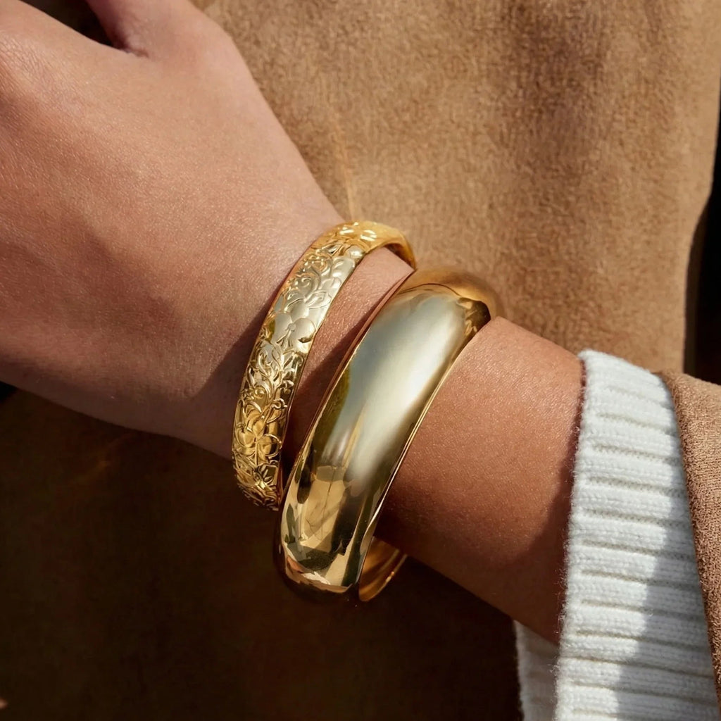 Domed Cuff & Floral Band Bangle Bundle Set