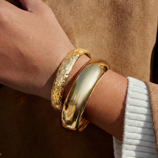 Domed Cuff & Floral Band Bangle Bundle Set