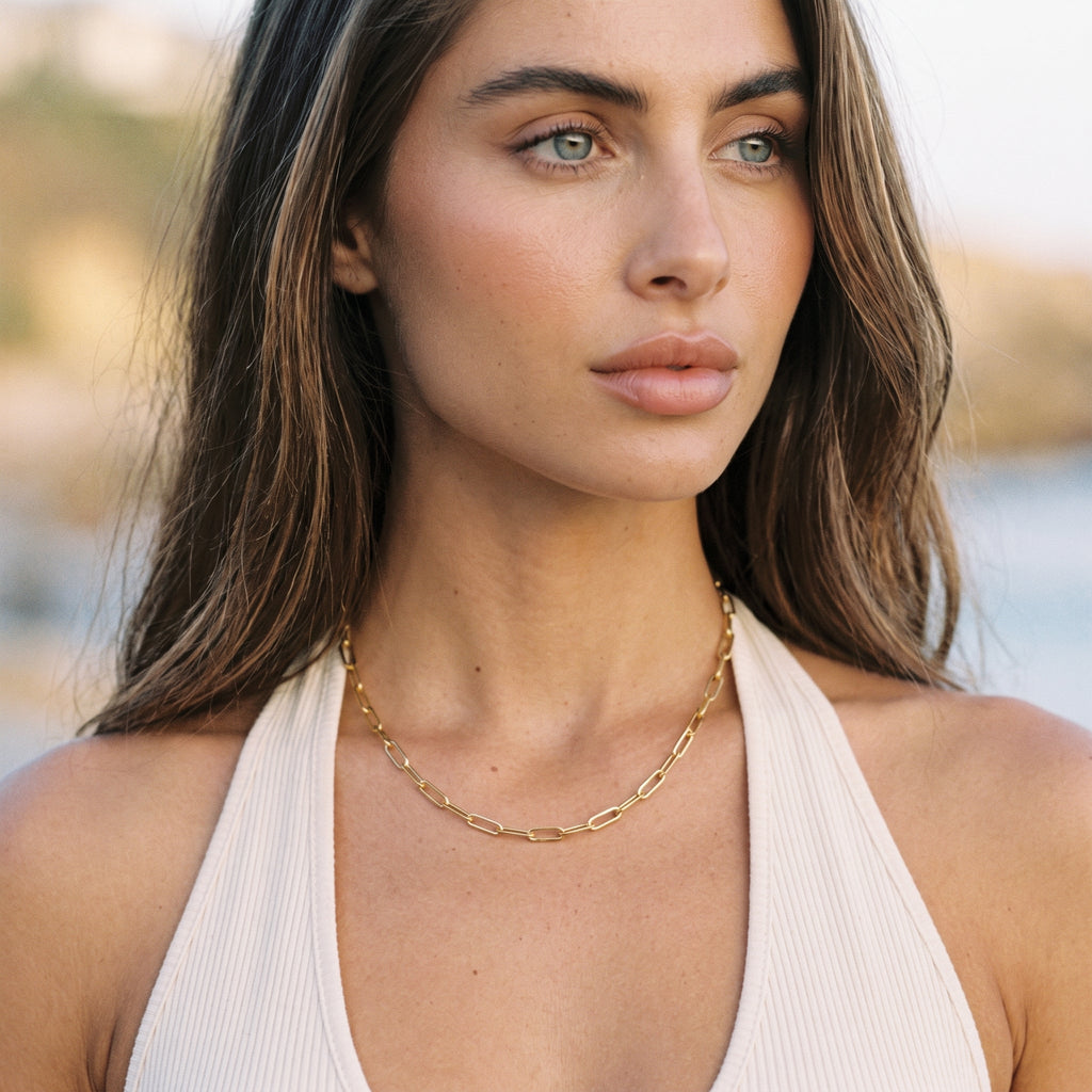 Paperclip Chain Necklace & Bracelet Bundle Set