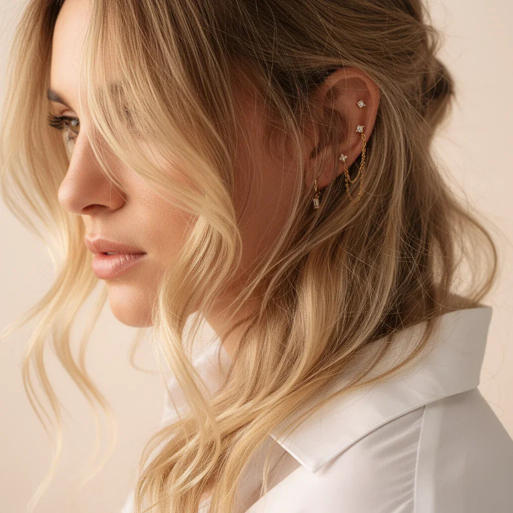 Baguette Drops & Dainty Studs Earrings Bundle Set