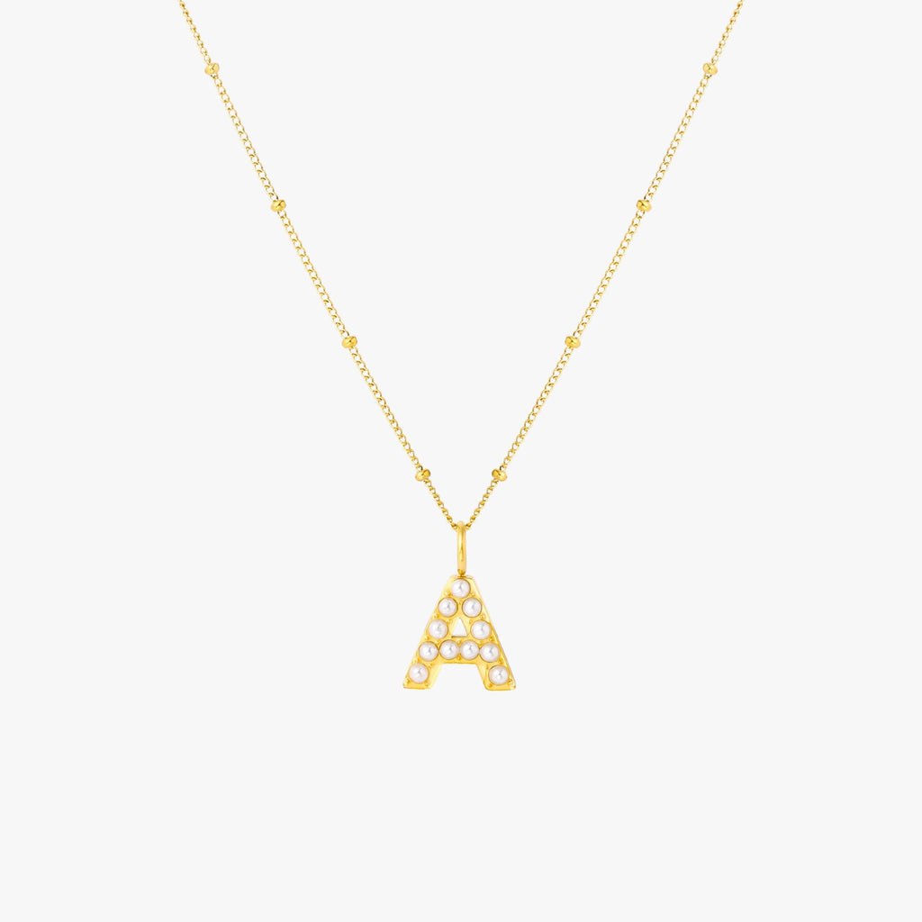 18K Gold Plated Pearl Initial Letter Pendant Necklace