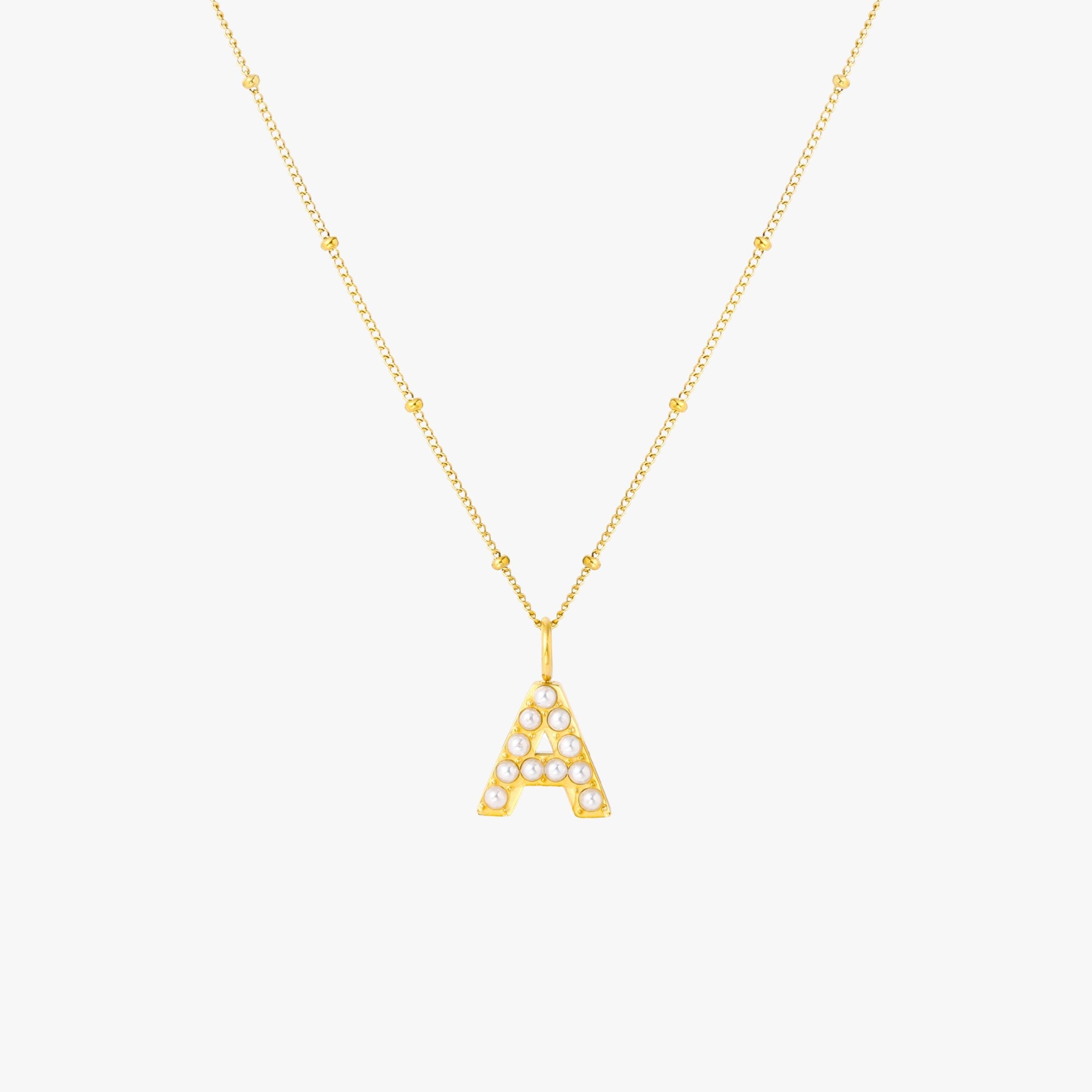 18K Gold Plated Pearl Initial Letter Pendant Necklace