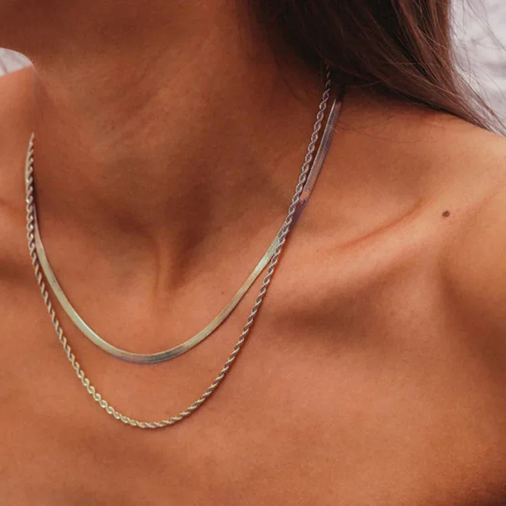 Silver Chain 3-Piece Necklace Bundle Set