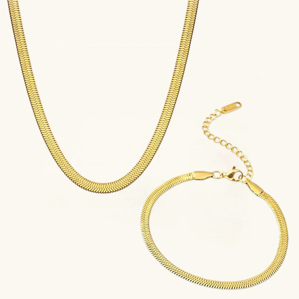 Herringbone Chain Choker & Bracelet Bundle Set