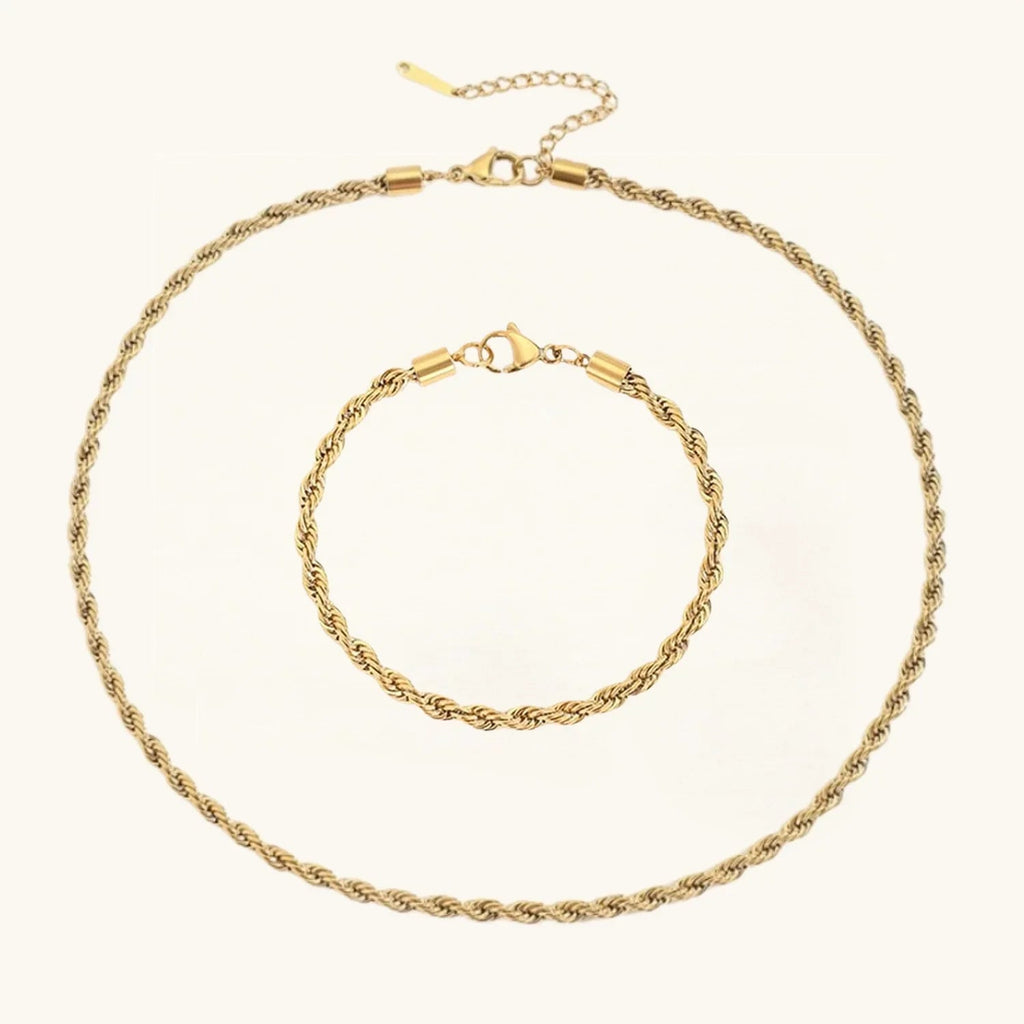 Twisted Rope Chain Necklace & Bracelet Bundle Set