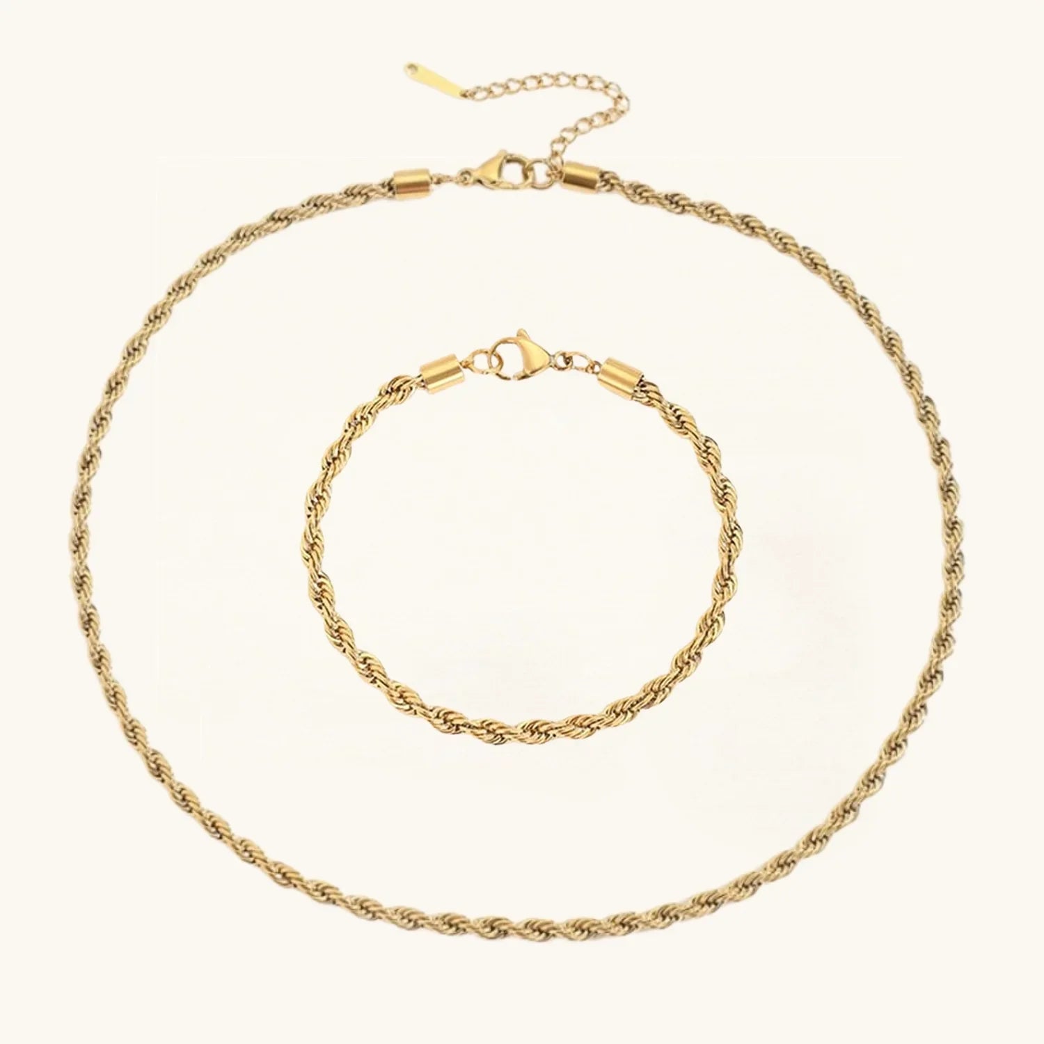 Twisted Rope Chain Necklace & Bracelet Bundle Set