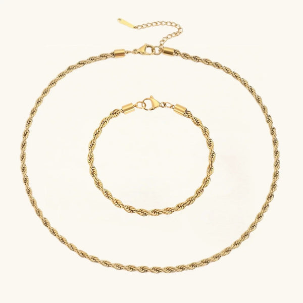Twisted Rope Chain Necklace & Bracelet Bundle Set