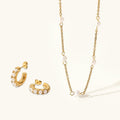 Pearl Huggie Earrings & Necklace Bundle Set