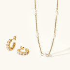 Pearl Huggie Earrings & Necklace Bundle Set
