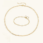 Paperclip Chain Necklace & Bracelet Bundle Set