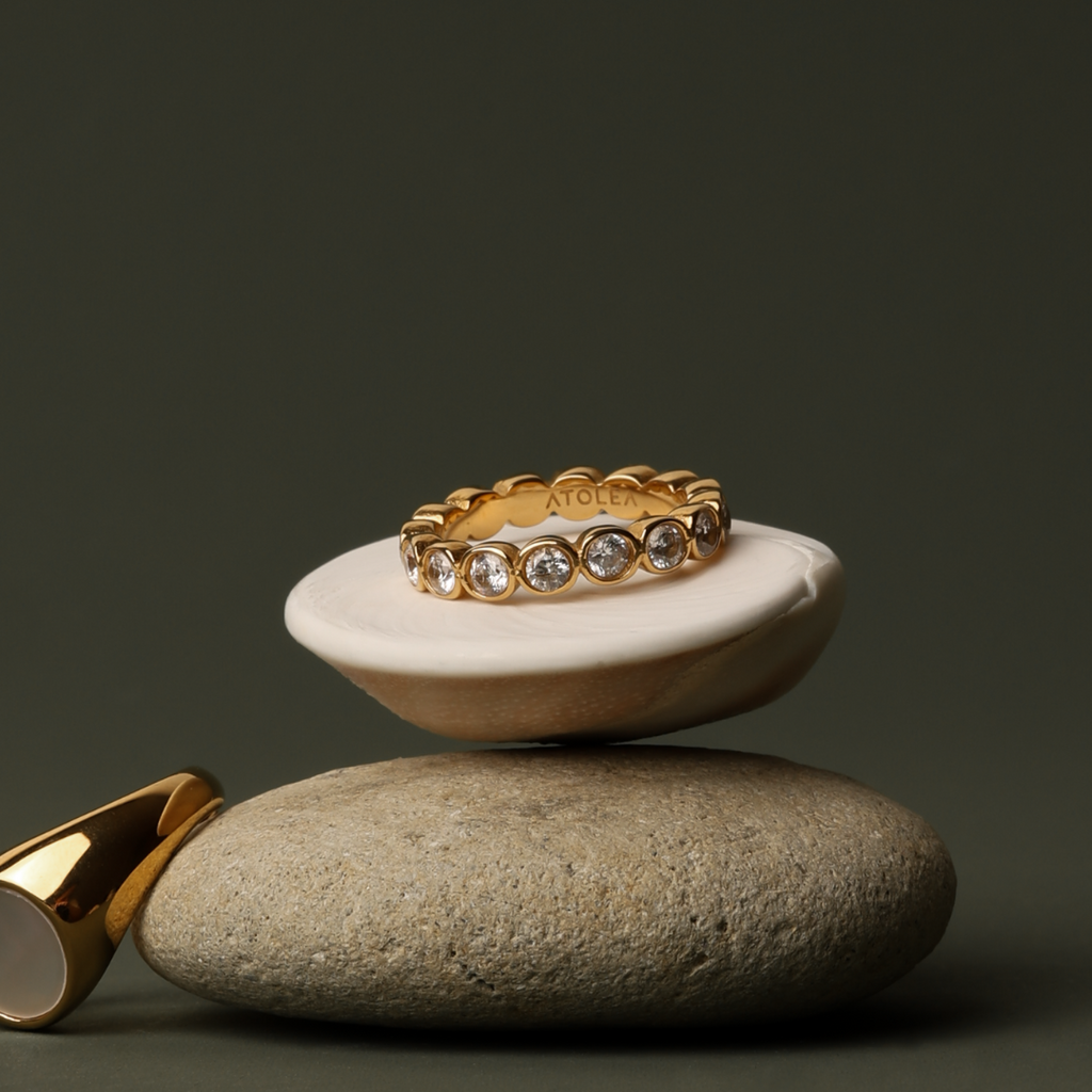18K Gold Plated Beaded Sparkly Zircon Ring