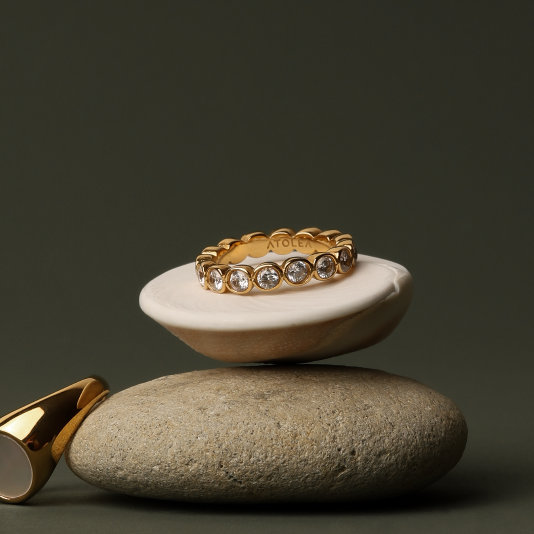 18K Gold Plated Beaded Sparkly Zircon Ring