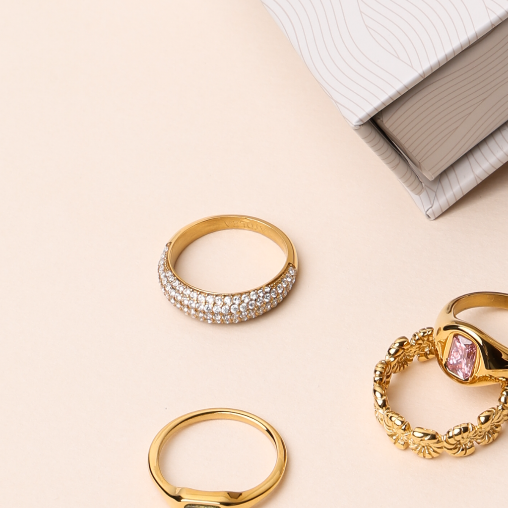 18K Gold Plated Day and Night Stacking Ring Set of 2