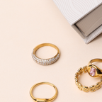 18K Gold Plated Day and Night Stacking Ring Set of 2