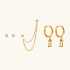Baguette Drops & Dainty Studs Earrings Bundle Set