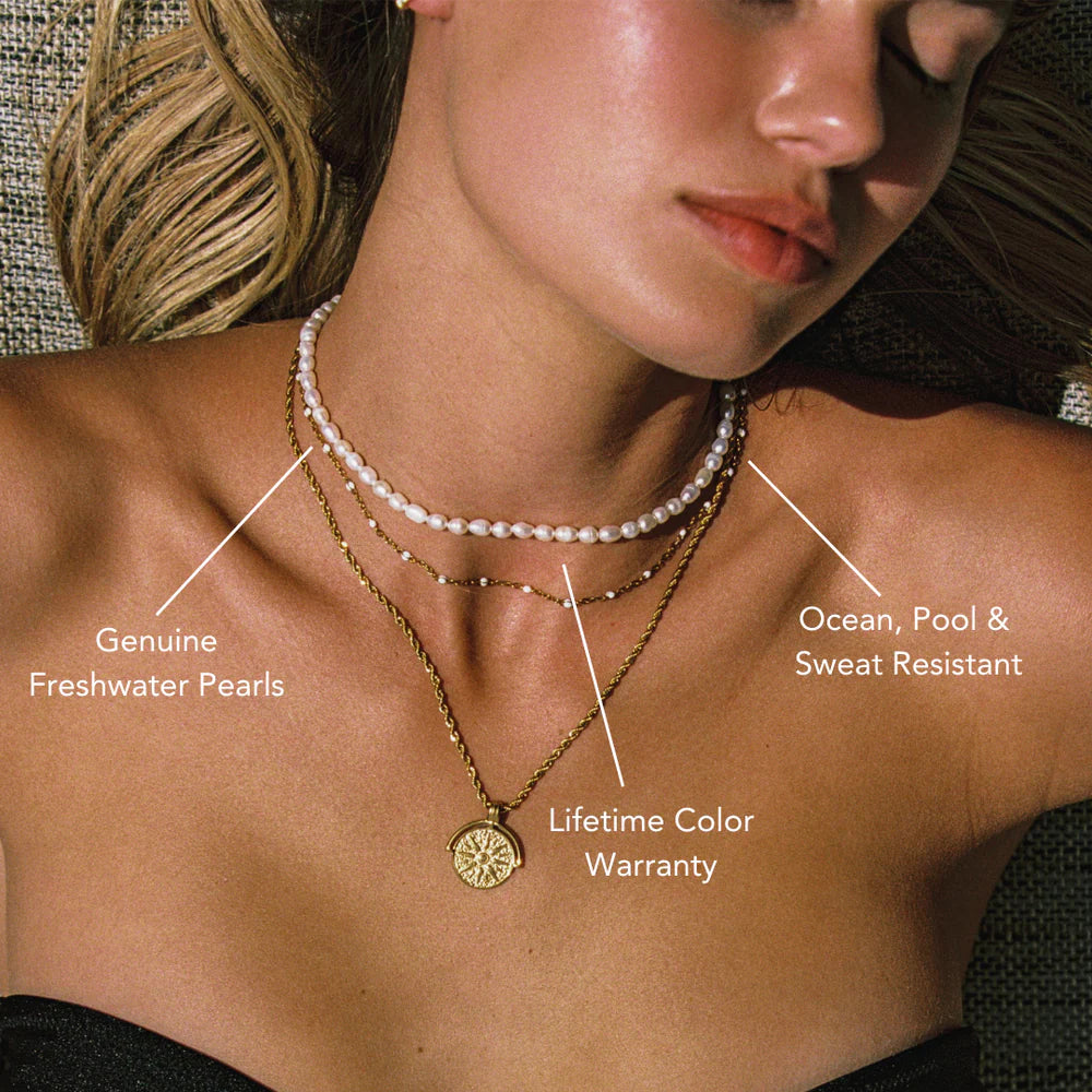 18K Gold Plated Genuine Freshwater Pearl Choker Necklace