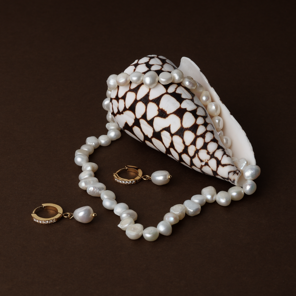 18K Gold Plated Genuine Freshwater Pearl Hoop Earrings