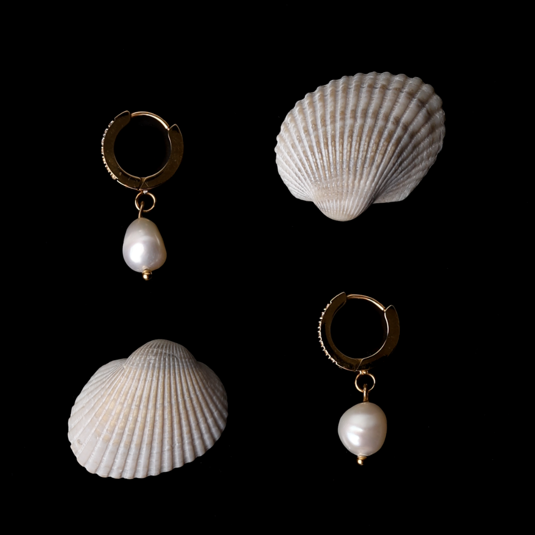 18K Gold Plated Genuine Freshwater Pearl Hoop Earrings