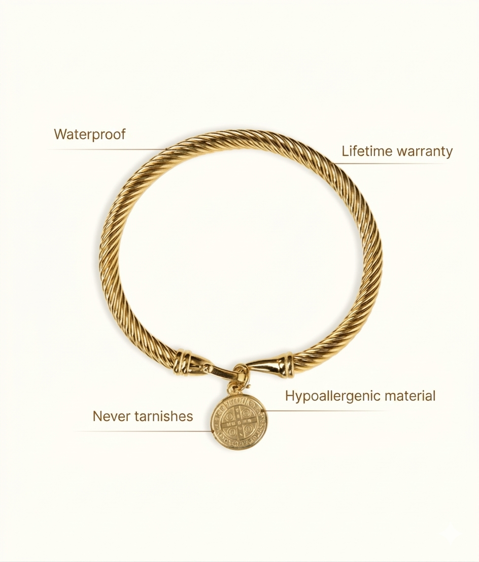 Saint Benedict Pendant Bracelet Gold Plated 18K