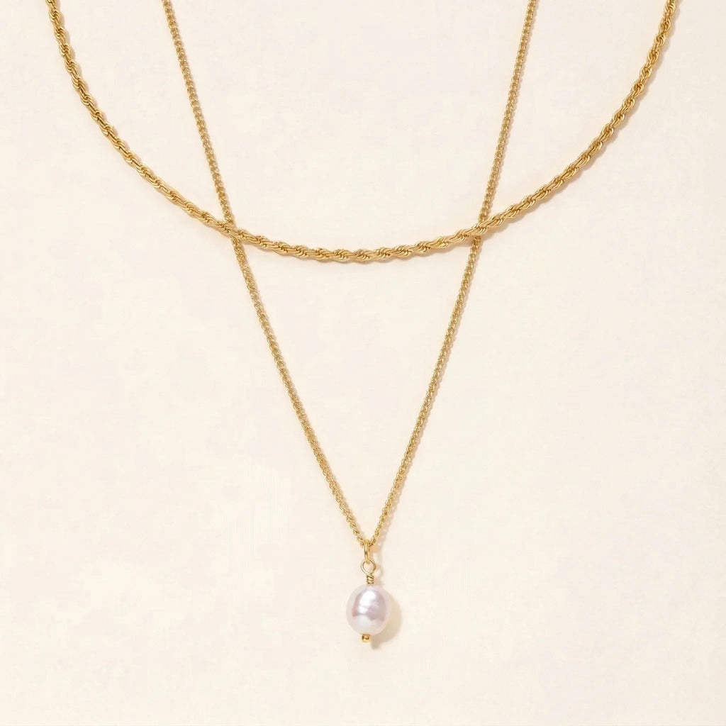 Rope Chain & Pearl Necklace Bundle Set