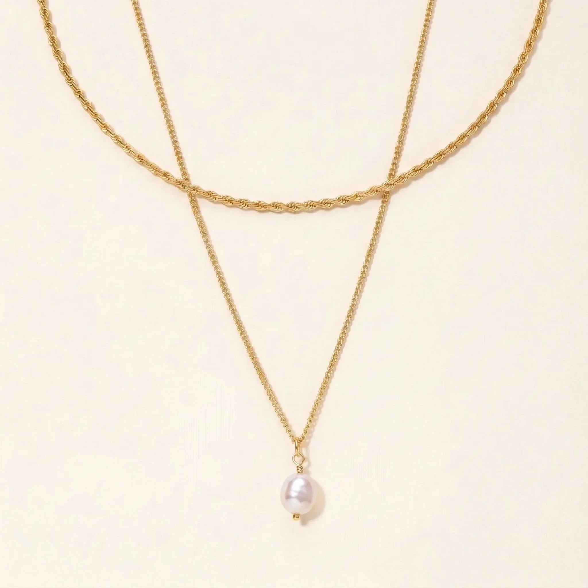 Rope Chain & Pearl Necklace Bundle Set