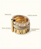 Triple Band Roman Numeral Ring Gold Plated 18K