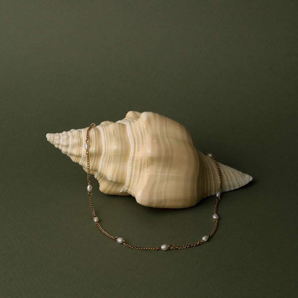 18K Gold Plated Dainty Freshwater Pearl Station Chain Choker