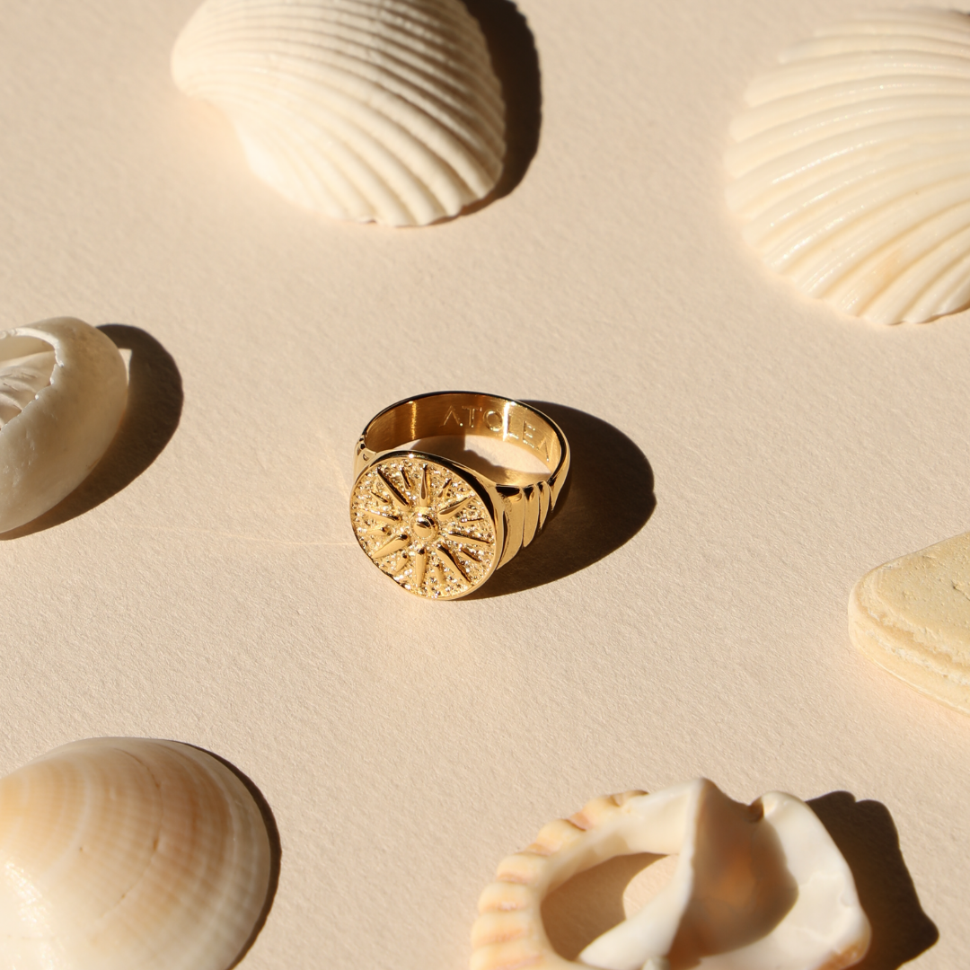 18K Gold Plated Golden Sun Signet Ring