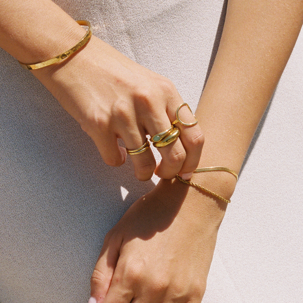 18K Gold Plated Oasis Jade Stone Ring Waterproof