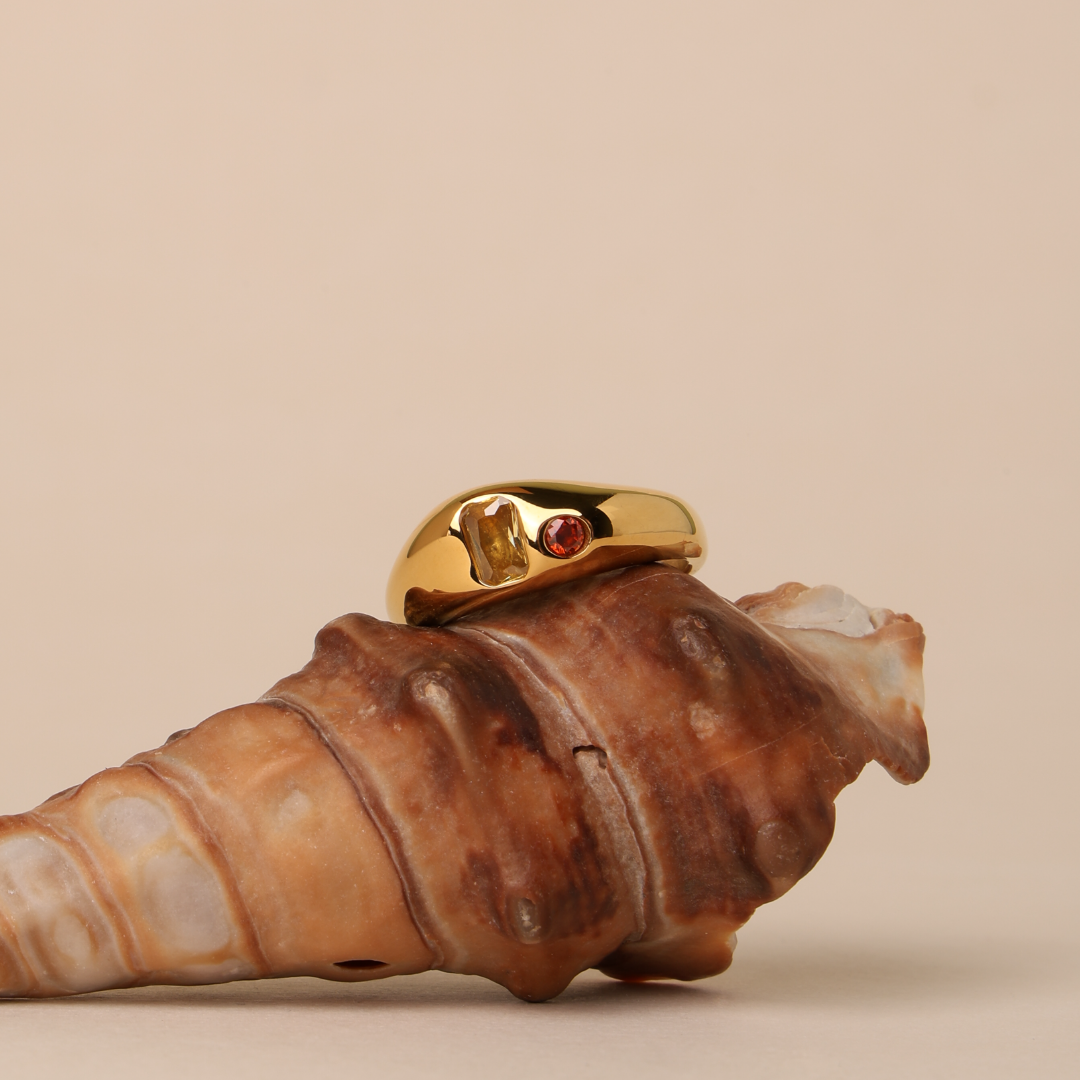 18K Gold Plated Mango Orange Zircon Ring