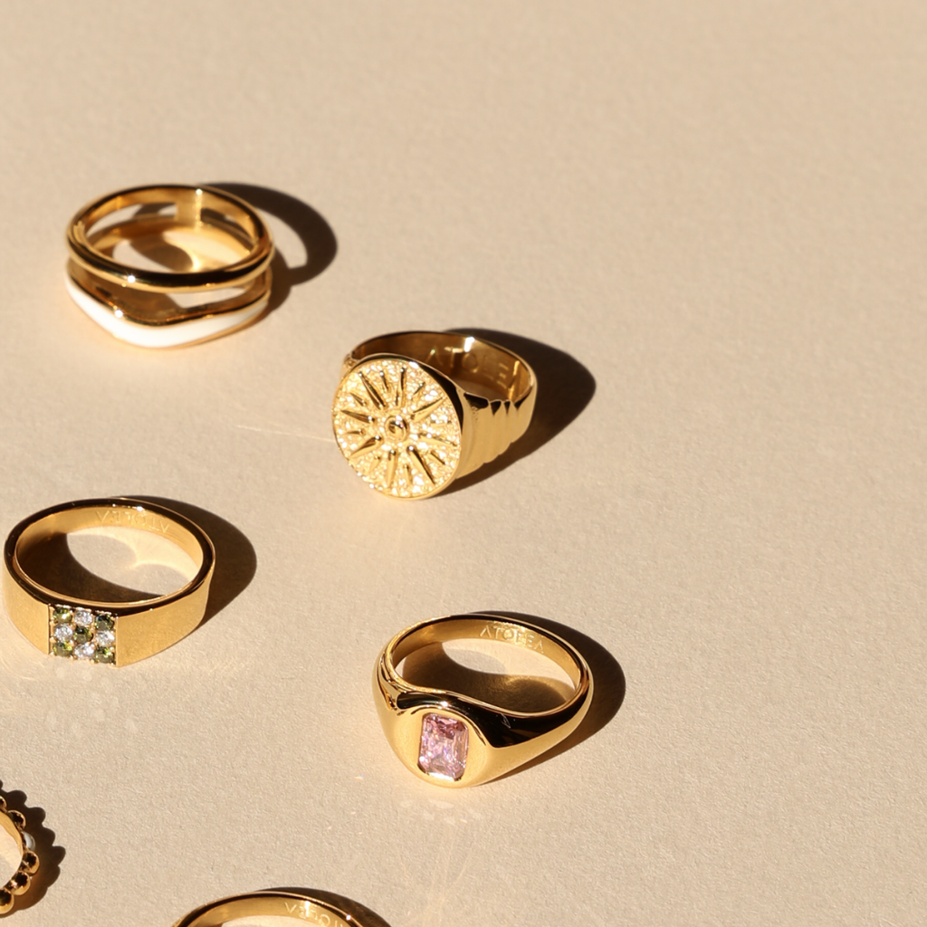 18K Gold Plated Golden Sun Signet Ring