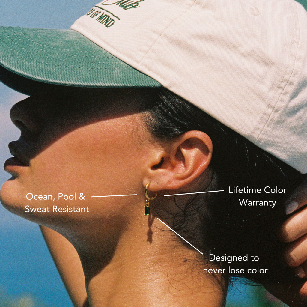 18K Gold Plated Green Zircon Hoop Earrings Ocean