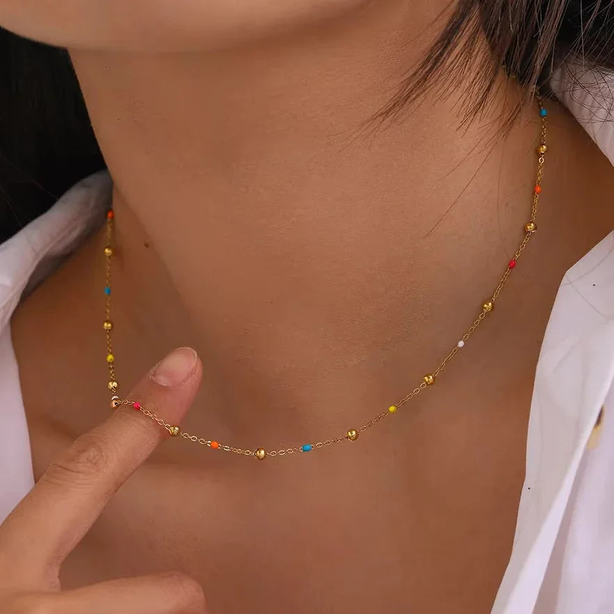 Coralie Beaded Gold Chain Necklace