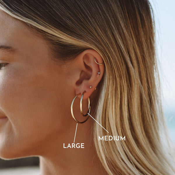 18K Gold Plated Thin Hoop Earrings Lightweight 2 Sizes
