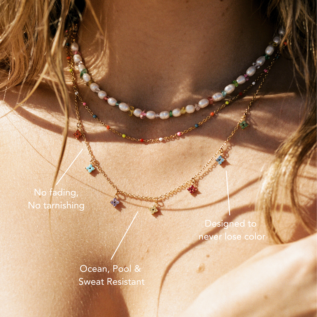 18K Gold Plated Colorful Floral Charm Choker Necklace