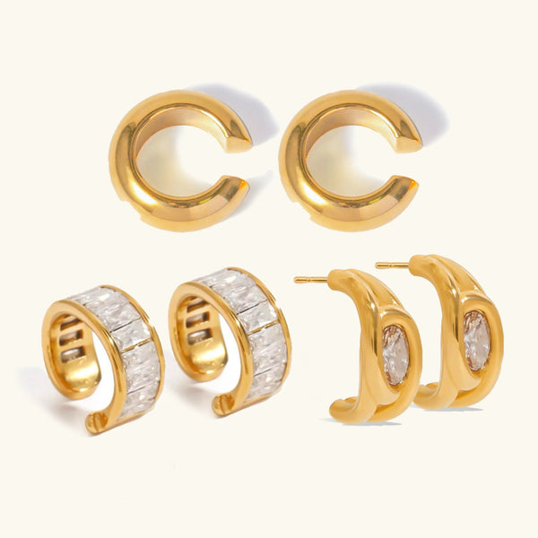 Essential Gold Hoops 3-Pair Earrings Bundle Set