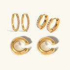 Contemporary Gold Hoops 3-Pair Bundle Set
