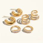Gold Diamond Huggies, Hoops & Herringbone Earrings Bundle Set