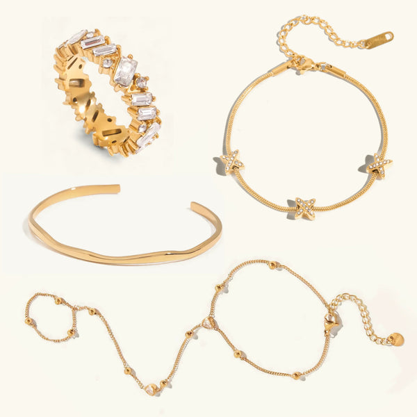 Cuff, Chain & Ring 4-Piece Stack Bundle Set