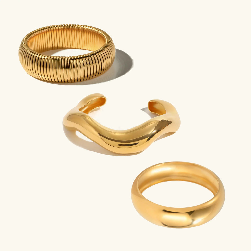 Chunky Gold Bangle 3-Piece Bundle Set