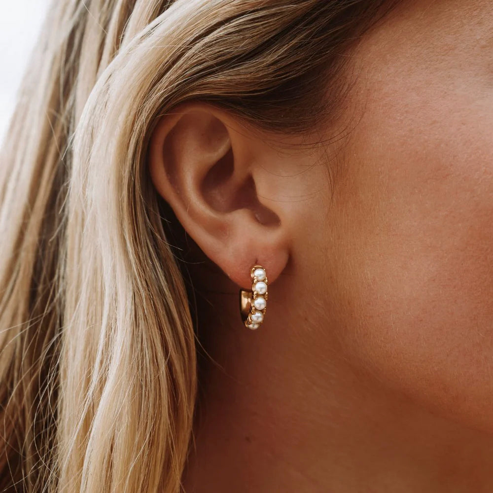18K Gold Plated Mini Mother of Pearl Huggie Earrings