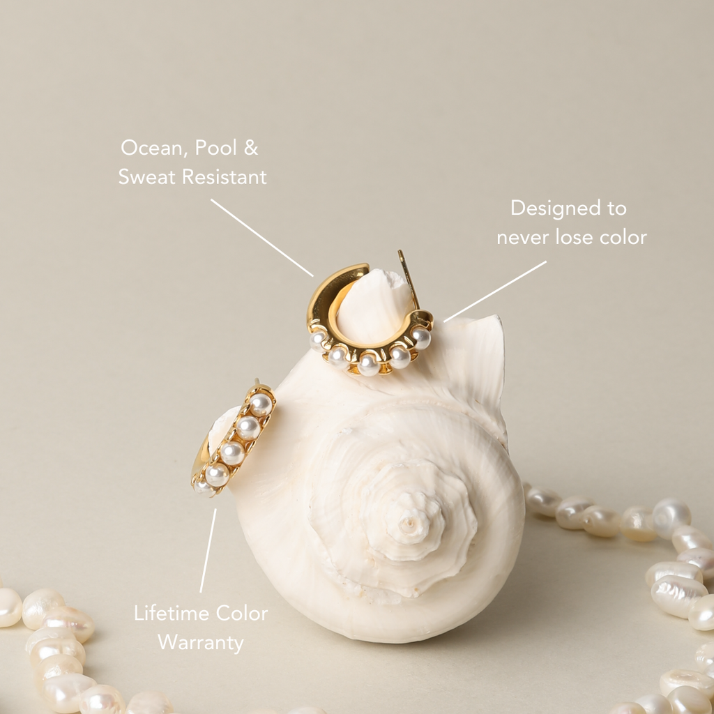 18K Gold Plated Mini Mother of Pearl Huggie Earrings