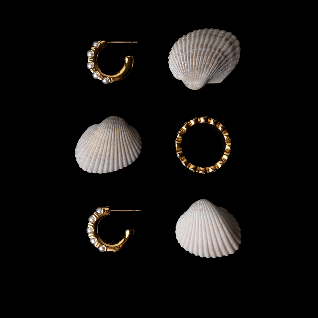 18K Gold Plated Mini Mother of Pearl Huggie Earrings