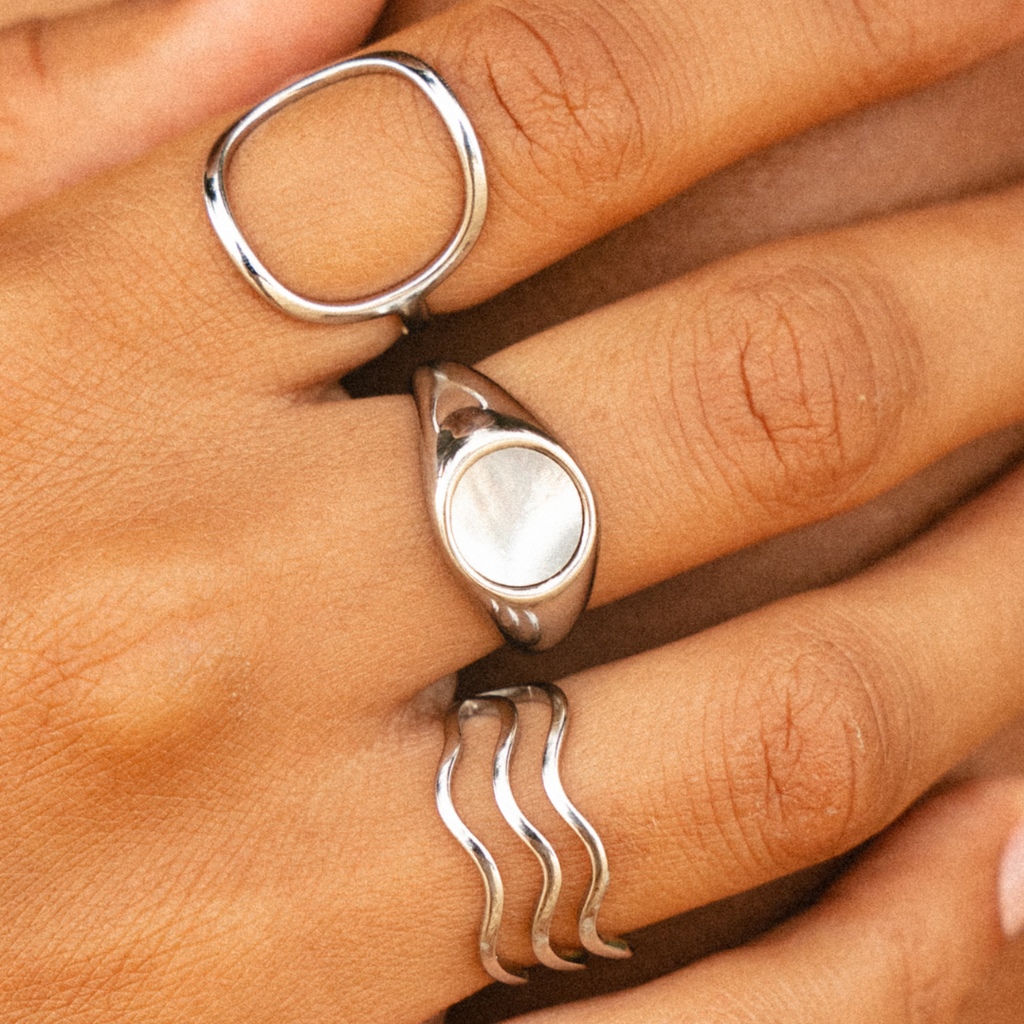 18K Gold Plated Mother of Pearl Band Ring
