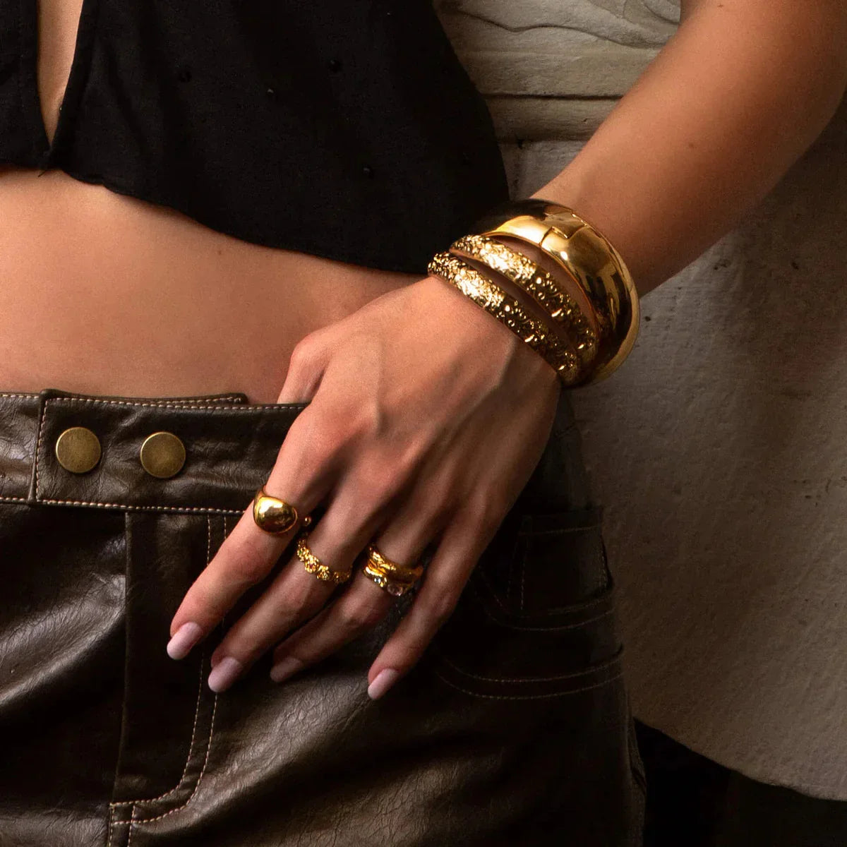 Domed Cuff & Floral Band Bangle Bundle Set