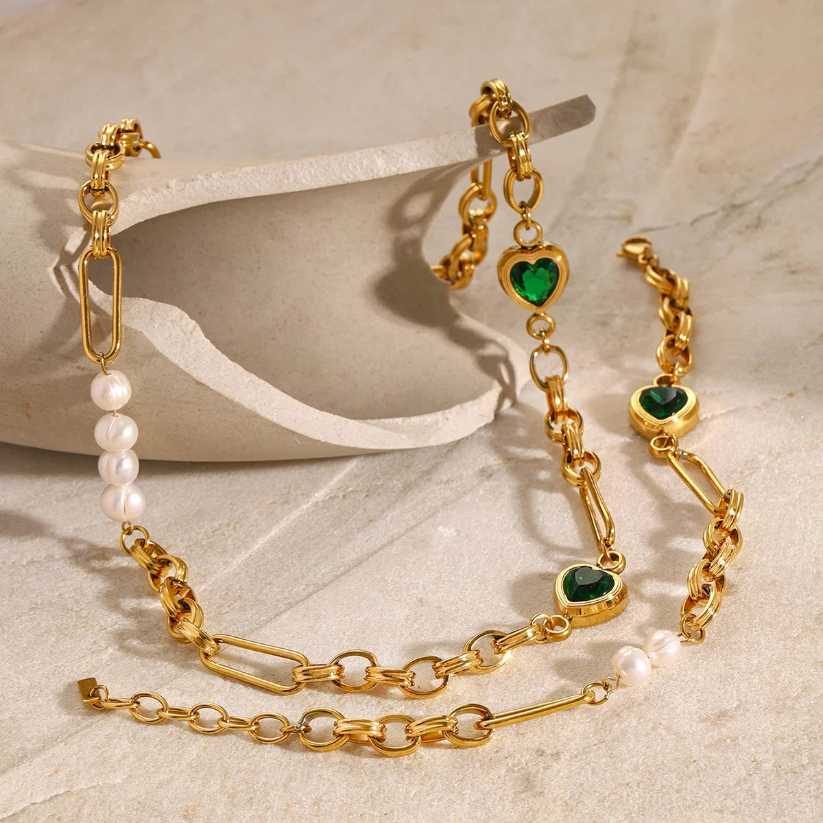 Pearl & Green Accent Chain Bundle Set