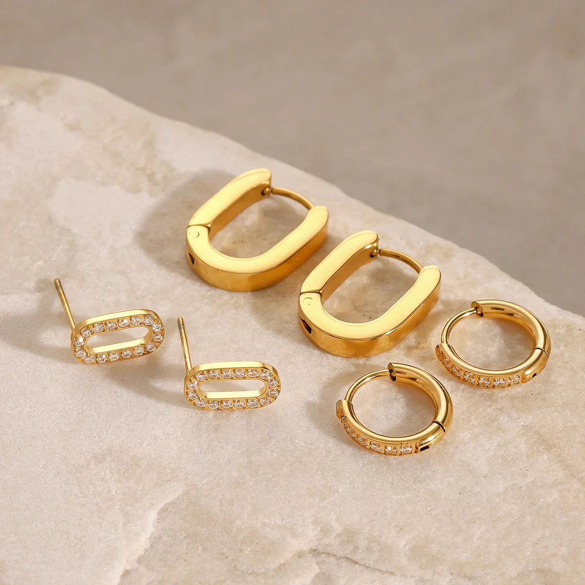 Diamond Hoops & Studs Earrings Bundle Set